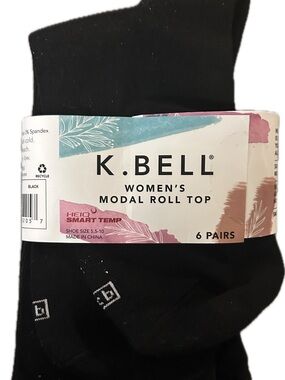 K.BELL Women's Modal Roll Top Socks - Black (2 Pairs)